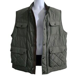 Peter Millar Sussex Quilted Vest Mens Size XL Fleece Lined Olive Green